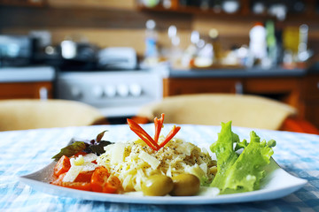 Pasta with sauce on the table