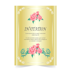 Wedding care, Invitation card, with rose on gold background