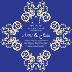 Wedding card, Invitation card with ornamental on blue background