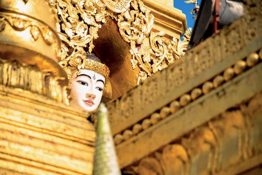Golden Buddha Image at Yele Paya, or Floating Buddhist Monastery in Siream, Myanmar