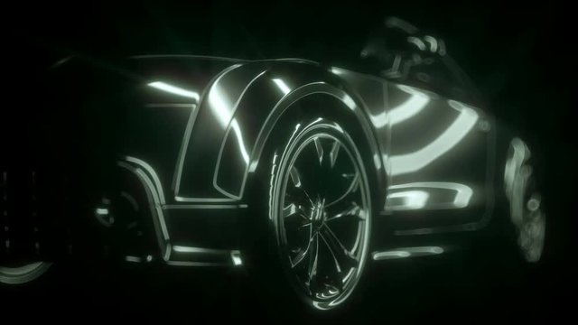 Stylish car in the rays of light. Auto presentation on a black background. In Ultra HD 4k