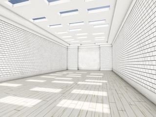 White empty room with parquet. 3D rendering