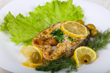 Baked salmon steak