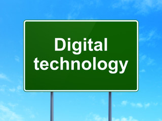Information concept: Digital Technology on road sign background