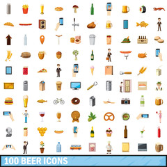 100 beer icons set, cartoon style