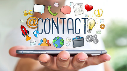 Businessman using manuscript contact text