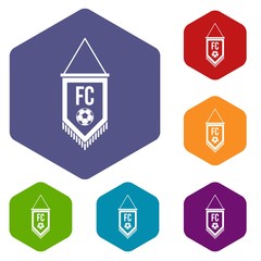 Pennant with soccer ball icons set hexagon