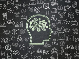Finance concept: Head With Finance Symbol on School board background