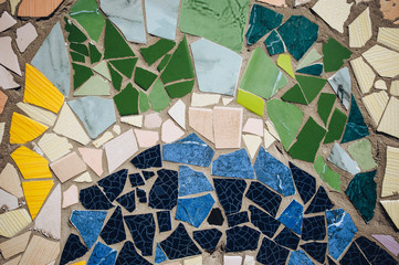 Fototapeta premium Pseudo detail of mosaic in Guell park in Barcelona. Imitation of the style of Antoni Gaudi. 