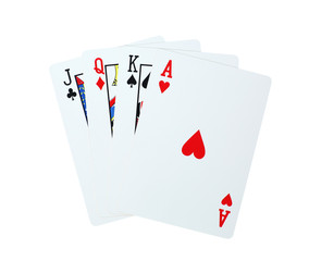 Poker hearts of J Q K A playing cards isolated on white background