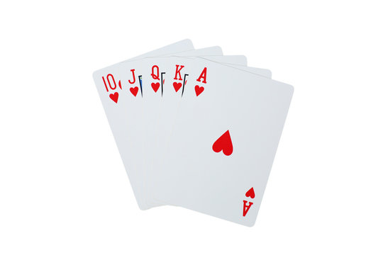 Royal Straight Flush, Poker diamonds of ACE K Q J 10 playing cards isolated on white background