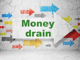 Banking concept: arrow with Money Drain on grunge wall background