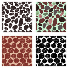 Set of vector seamless patterns with abstract stones. Creative different grunge backgrounds with rocks. Texture with cracks, ambrosia, scratches, attrition. Graphic illustration.