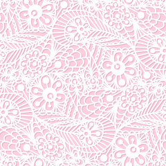 Seamless flower paisley lace pattern on pink background