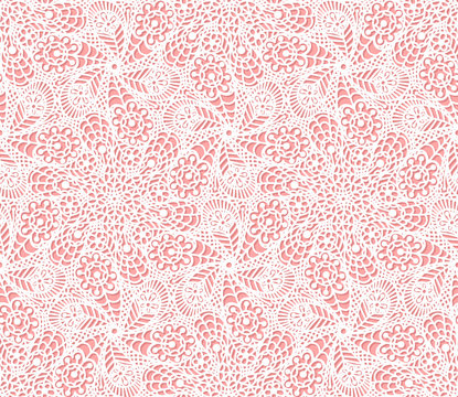 Seamless flower paisley lace pattern on pink background