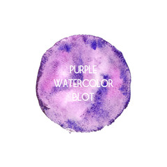 Circle abstract purple watercolor blot with inscription, layered