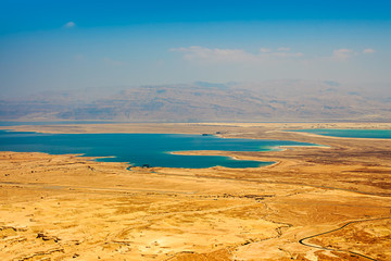 Aerial view of the Dead Sea in the Judaean Desert - Israel