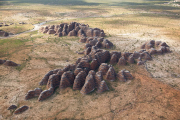 Fototapeta na wymiar Outlier Domes of The Bungle Bungle Range in the Purnululu World Heritage Listed National Park when viewed from a helicopter is a very special experience and a visual feast.