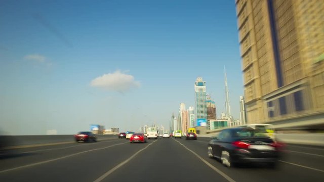 sunny day dubai city road trip traffic line front panorama 4k time lapse uae
