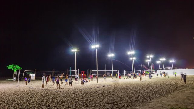 night light dubai famous jumeirah beach park volleyball place panorama 4k time lapse uae
