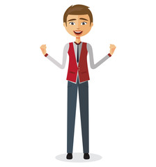 Blond shocked young businessman surprised and emotional man character concept