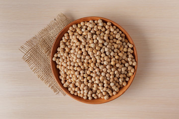 soy beans on wooden table