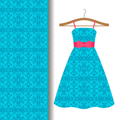 Dress fabric with blue arabic pattern