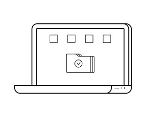 Laptop line art, simple gadget icon for web application, outline vector pictogram isolated on a white background, portable computer with display screen