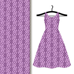 Dress fabric with purple geometric pattern