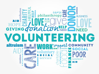 Volunteering word cloud collage, social concept background