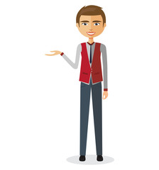 Businessman presents something vector flat cartoon illustration.