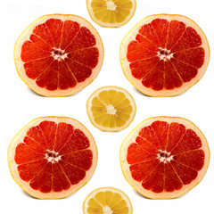 Grapefruit and Lemon on White Background. Top View.