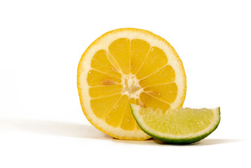 Fresh Lemon, Lime Fruits Isolated on White Background. 