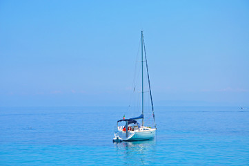 Fototapeta premium Lonely yacht in the sea