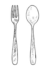 a spoon and a fork. Vector vintage