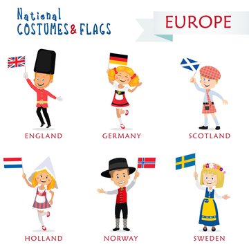 National costumes and flags of the nations - Kids of the world - Europe