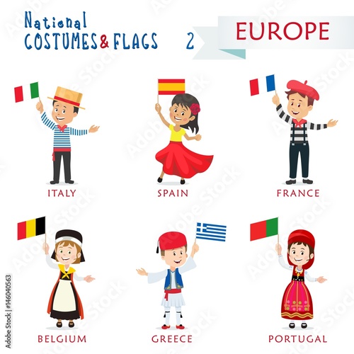 "National costumes and flags of the nations Kids of the by=serie