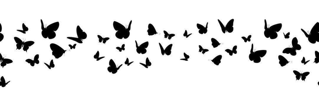 Banner nahtlos mit schwarzen Schmetterling Silhouetten