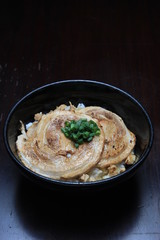 Japanese food rice with slice pork and egg, Butadon