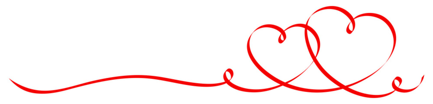 Banner Right 2 Connected Red Calligraphy Hearts Ribbon