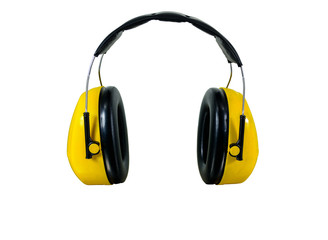 Hearing protection yellow ear muffs isolated on white background, with clipping paths
