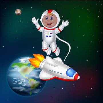  Cartoon astronaut in outer space 