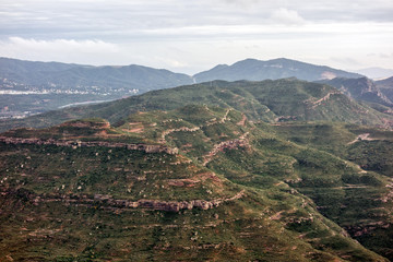 Obraz premium Mountain landscape at the Santa Maria de Montserrat monastery. Spain.