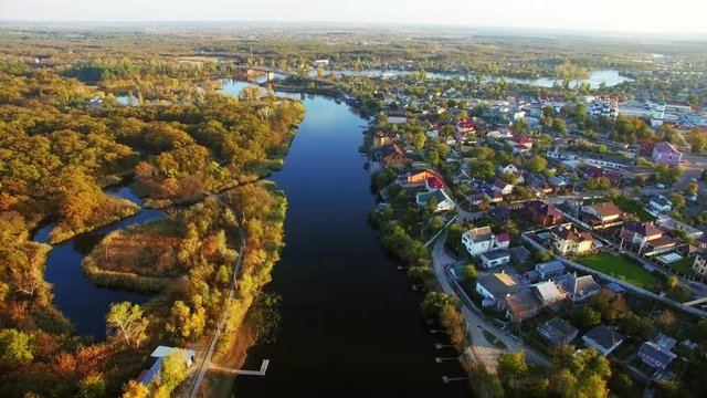 Autumn. River, forest, city.  Shot the dji Phanom 3pro