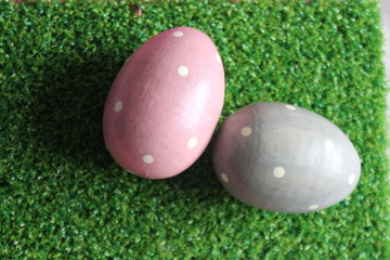 easter egg hunt eaggs on grass in garden stock, photo, photograph, image, picture,