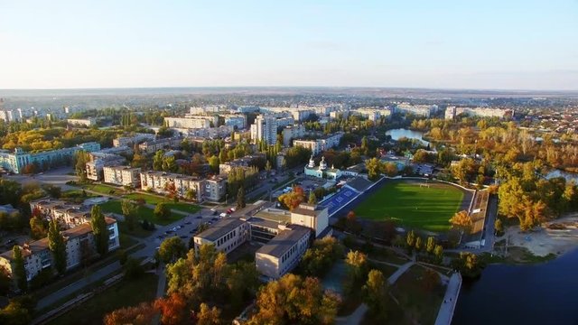 Autumn. River, forest, city.  Shot the dji Phanom 3pro
