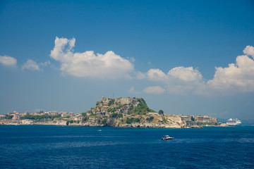 Hellenic temple and old castle at Corfu island