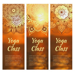Yoga banner set with mandala. Vector illustration