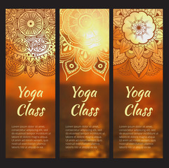 Yoga banner set with mandala. Vector illustration