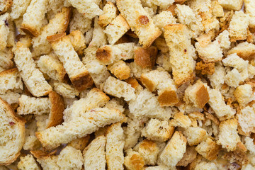 A heap of dried bread pieces close-up